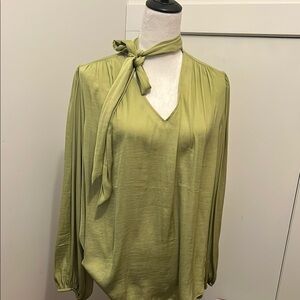 Green Long Sleeve Tie Front Blouse
